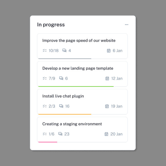 Screenshot showing a list of tasks currently in progress