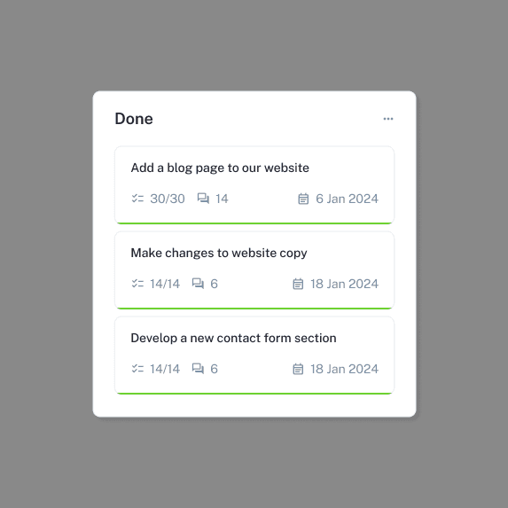 Screenshot showing a list of completed tasks on the private board